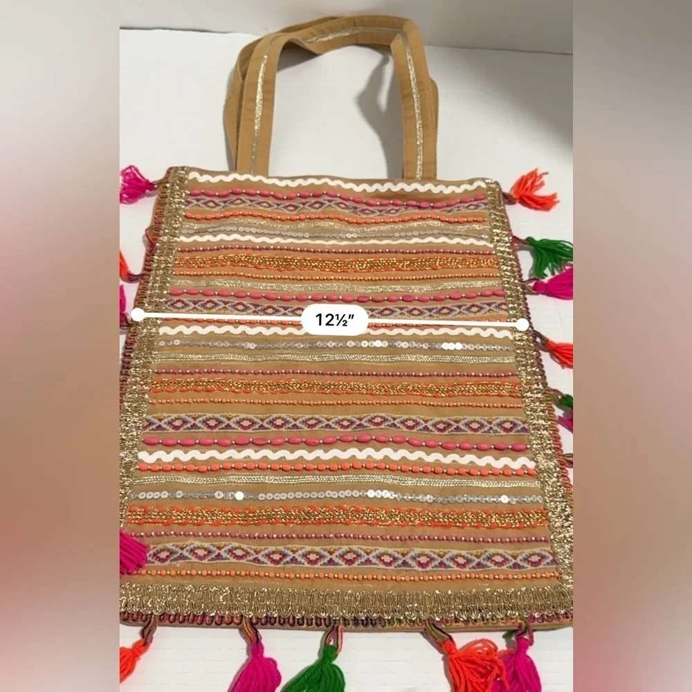 Scarves and glitter boho tote bag